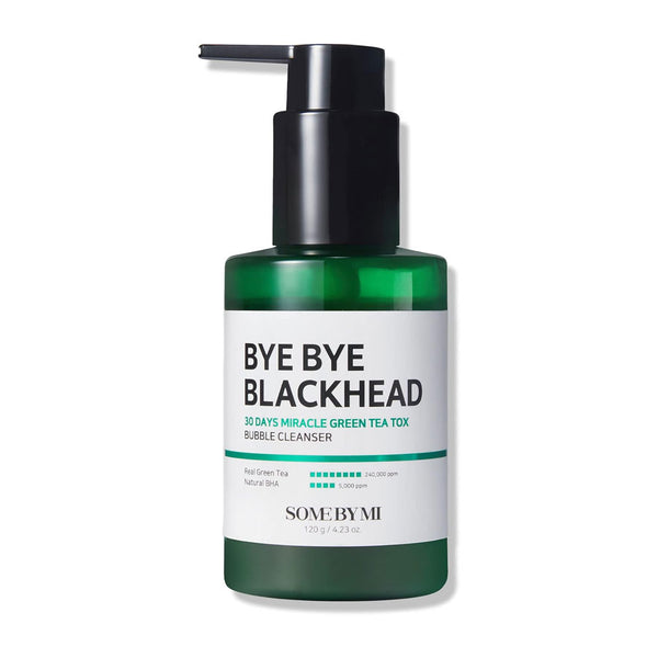 Some By Mi Bye Bye Blackhead 30 Days Miracle Green Tea Tox Bubble Cleanser (120g, 4.23 oz) – Korean Face Wash for Blackhead Removal & Daily Pore Minimizing